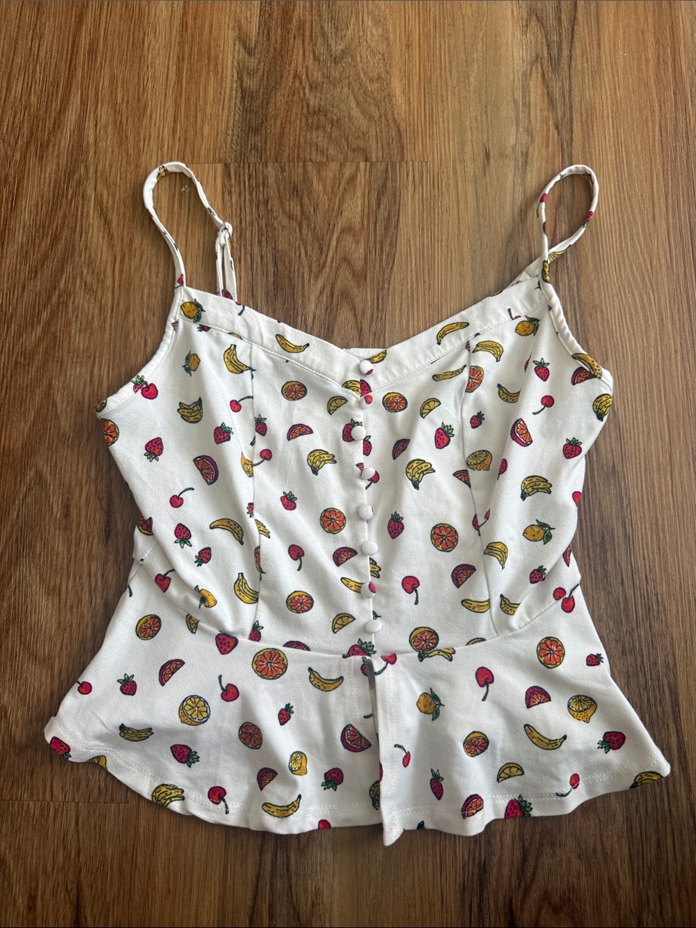 iris White Fruit-Print Spaghetti Strap Crop Top